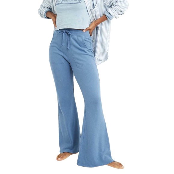 Aerie Weekend Kick It High Waisted Flare Blue Lounge Pants Size Small Short - Picture 1 of 14